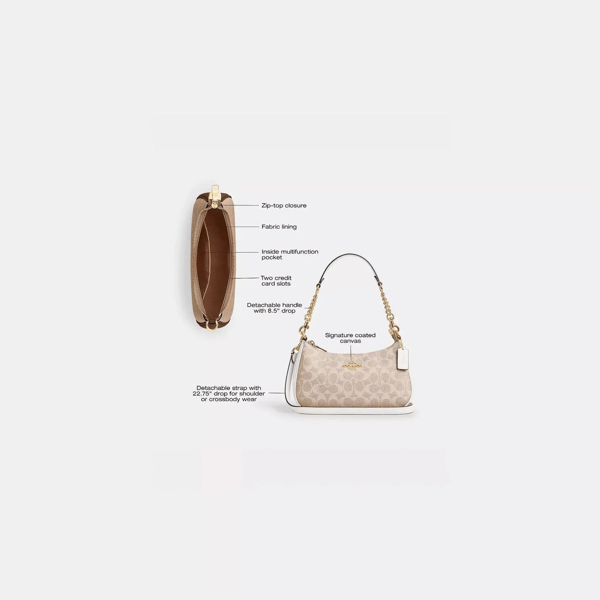 Coach Teri Shoulder Bag in Signature Canvas, CV933, Gold/Sand/Chalk