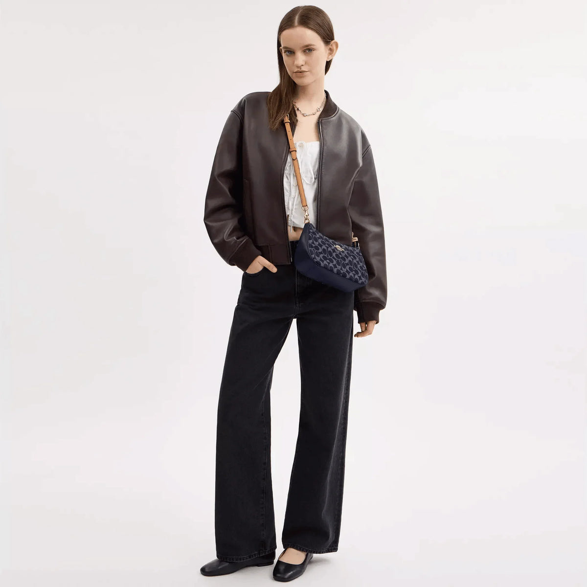 Coach Teri Shoulder Bag in Signature Denim, CAF82, with Vachetta Leather Trim