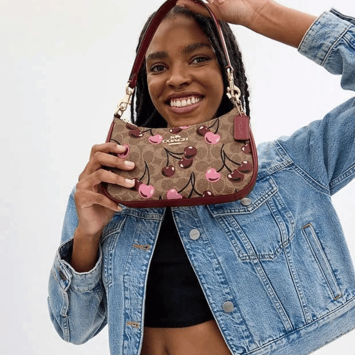 Coach Teri Shoulder Bag CY694 in Signature Canvas with Cherry Print