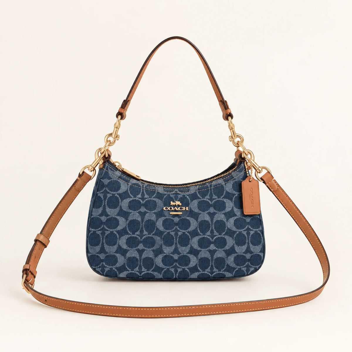 Coach Teri Shoulder Bag in Signature Denim, CAF82, with Vachetta Leather Trim