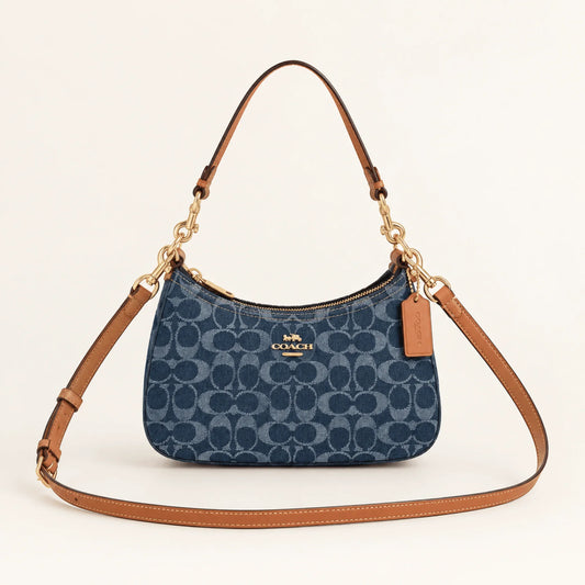 Coach Teri Shoulder Bag in Signature Denim, CAF82, with Vachetta Leather Trim