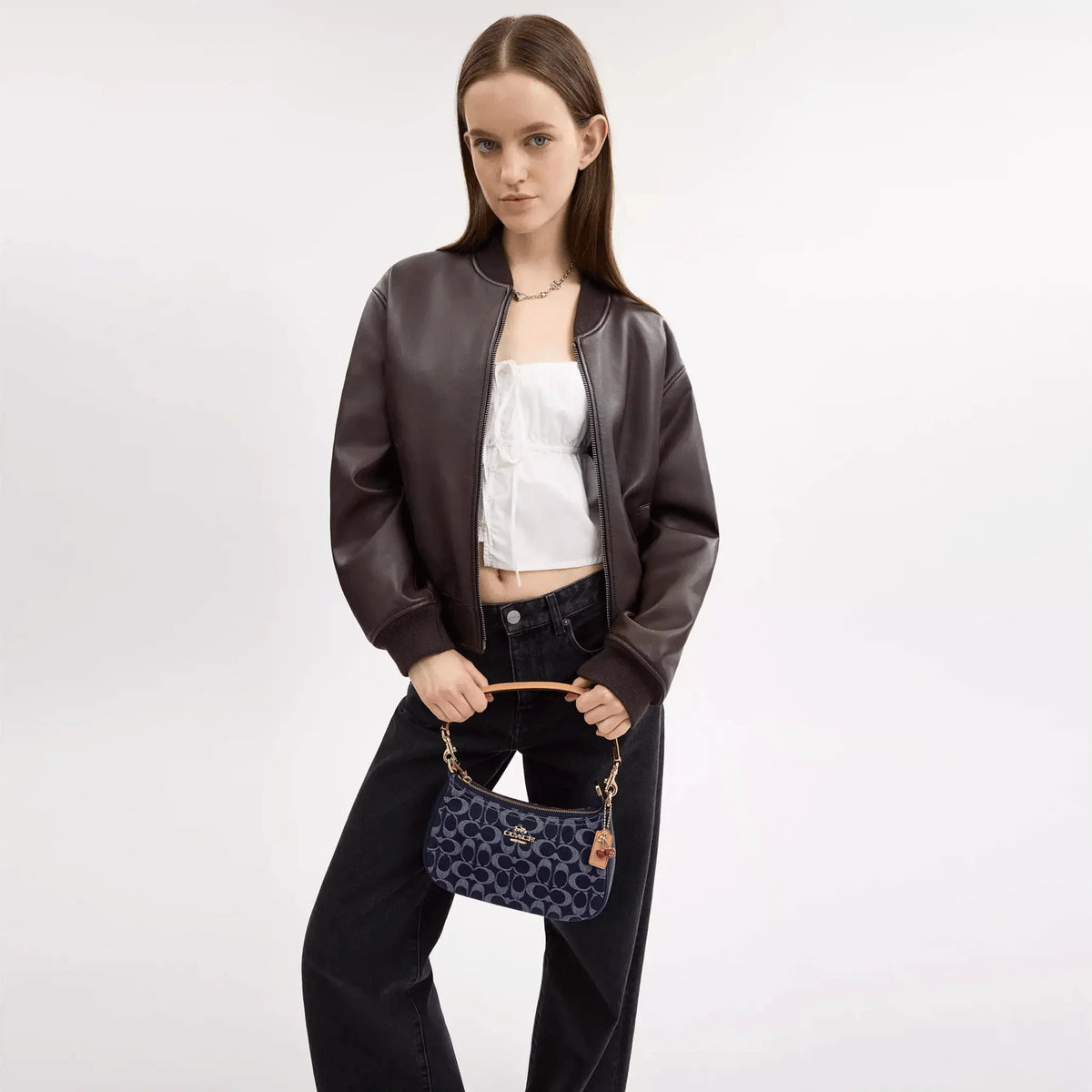 Coach Teri Shoulder Bag in Signature Denim, CAF82, with Vachetta Leather Trim
