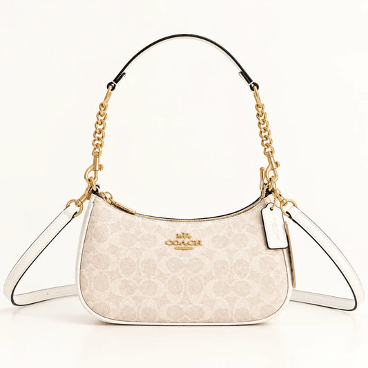 Coach Teri Shoulder Bag in Signature Canvas, CV933, Gold/Sand/Chalk