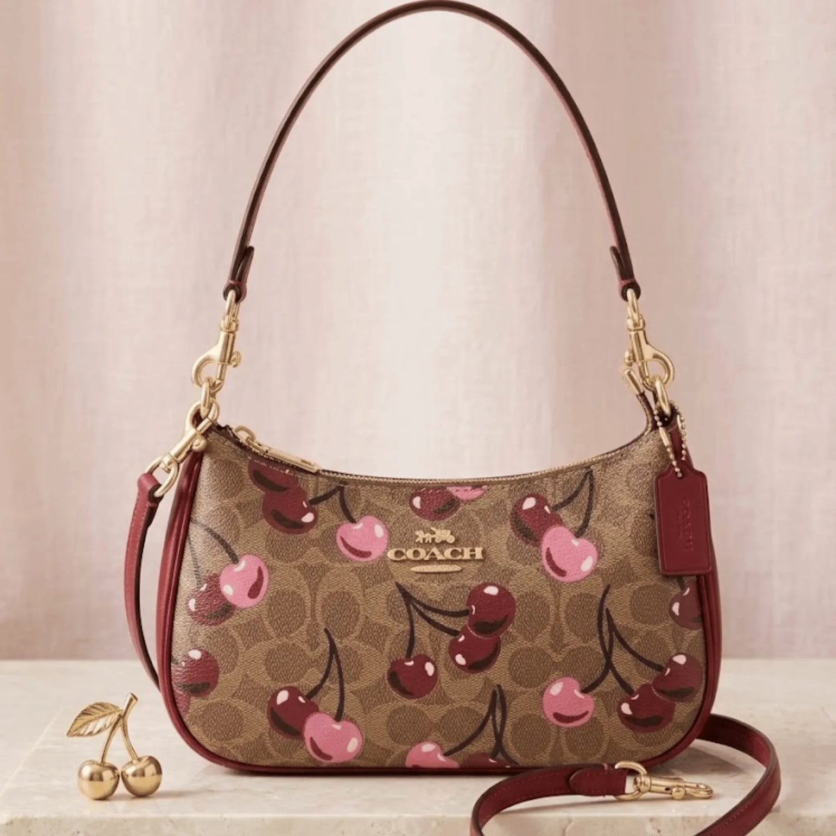 Coach Teri Shoulder Bag CY694 in Signature Canvas with Cherry Print