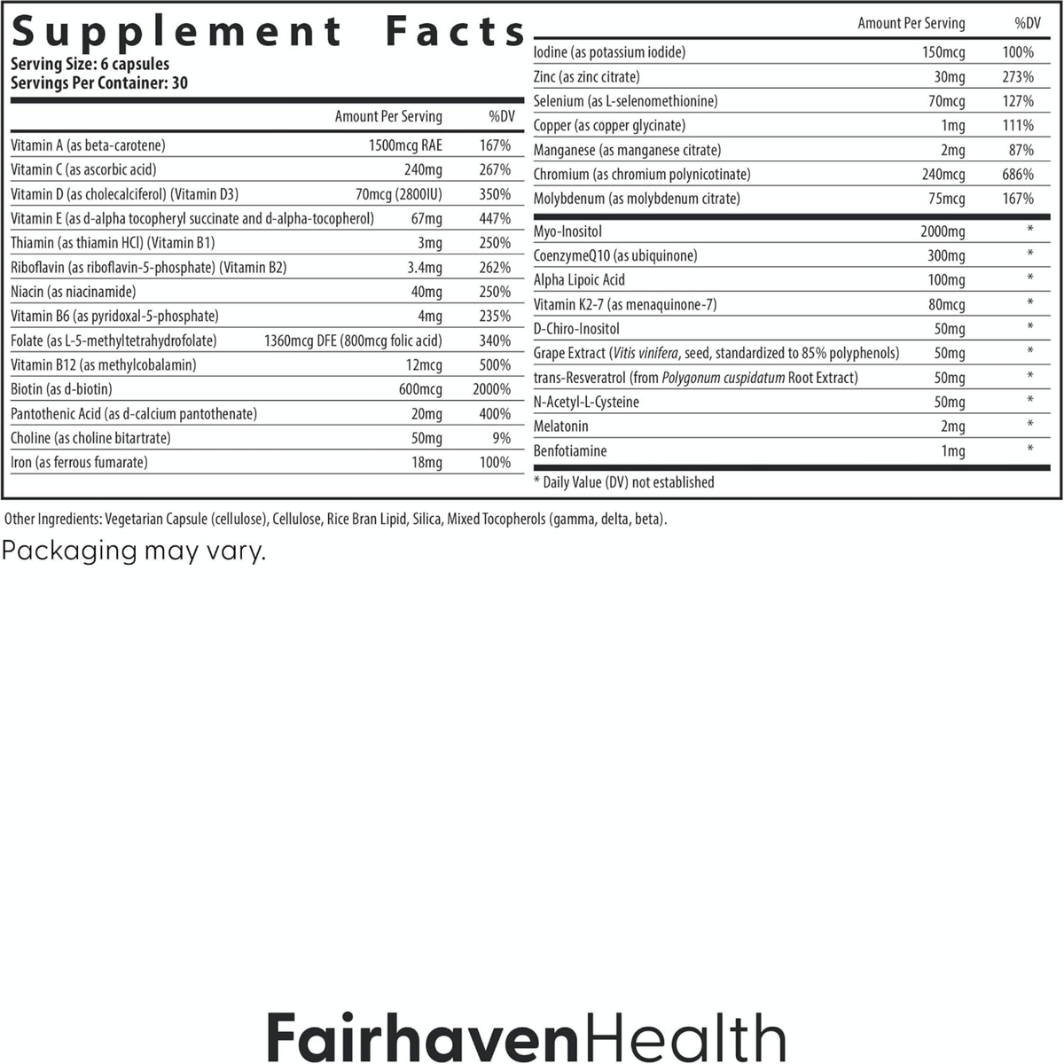 FH PRO for Women Fertility Multivitamin | 180 Capsules
