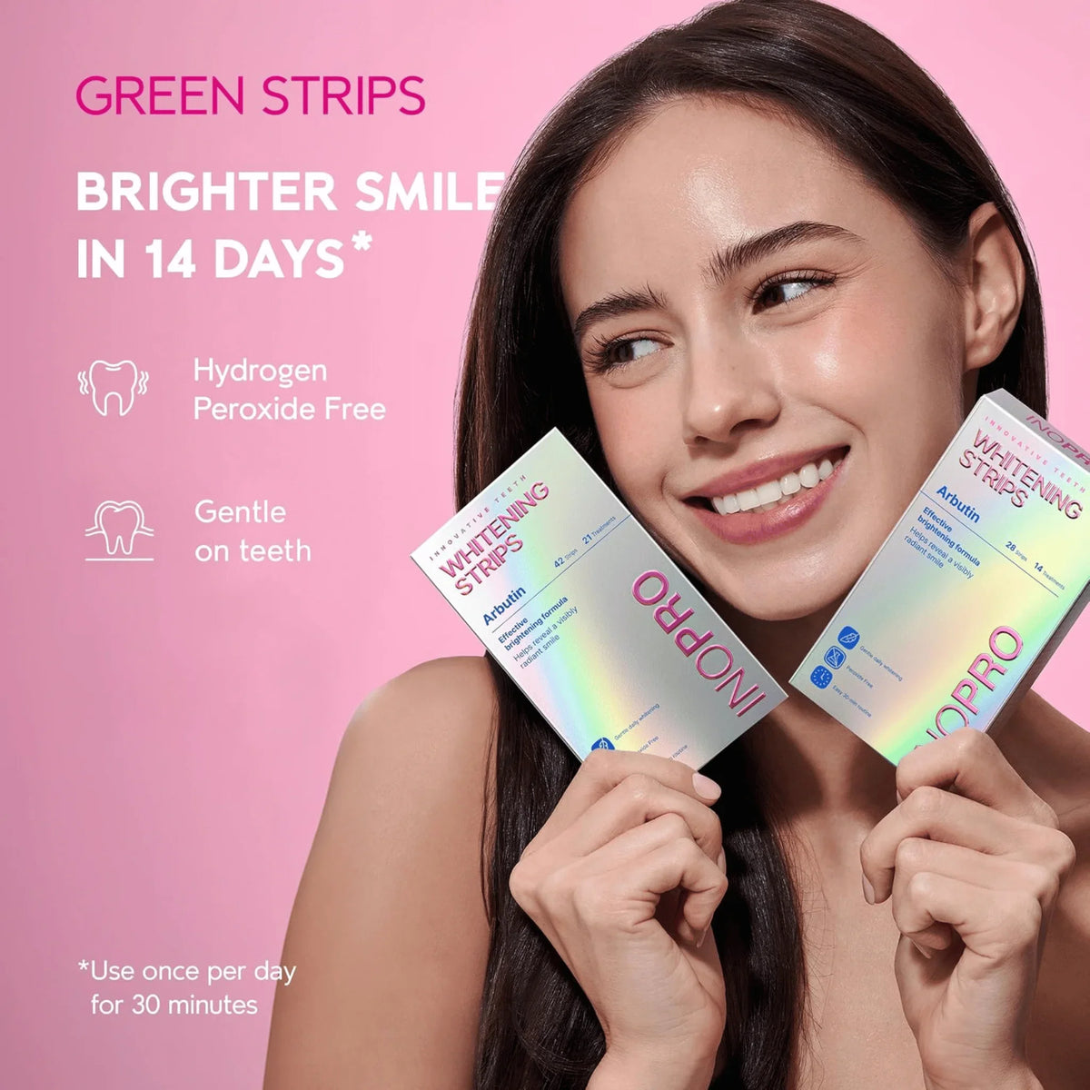 InoPro Teeth Whitening Strips, Peroxide-Free Green Whitening