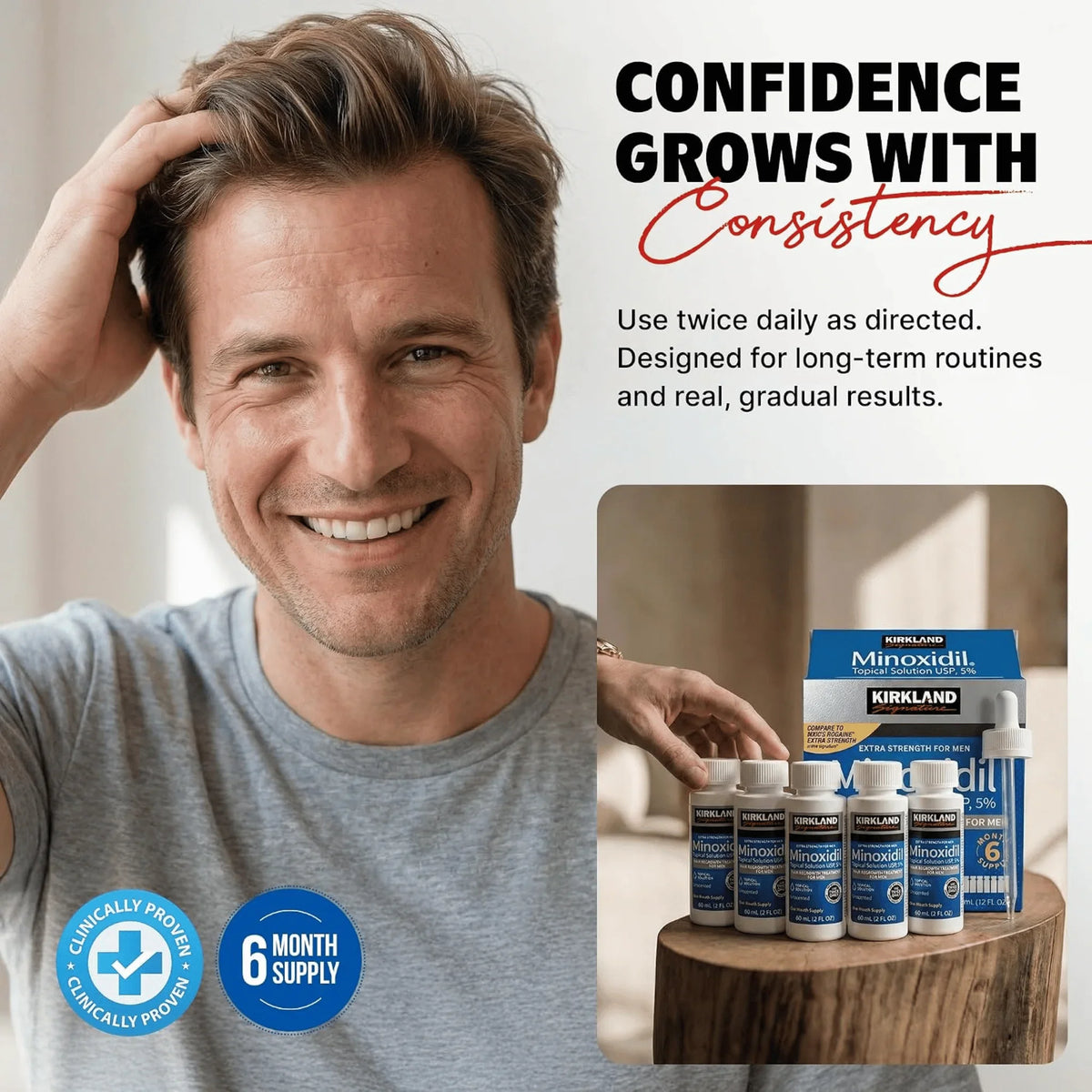Kirkland Minoxidil 5% Hair Regrowth Solution for Men, 6-Month Supply