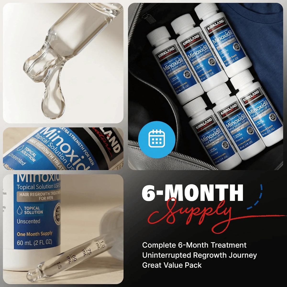 Kirkland Minoxidil 5% Hair Regrowth Solution for Men, 6-Month Supply